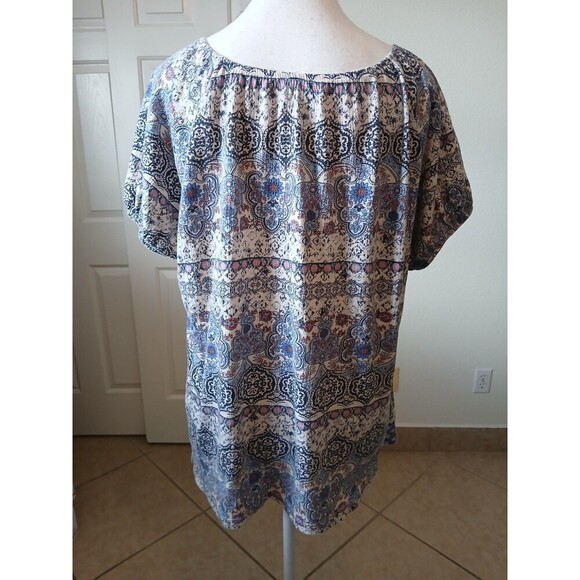 I.B Diffusion Womens Blouse Blue Floral Short Sleves Size Large - Picture 3 of 13